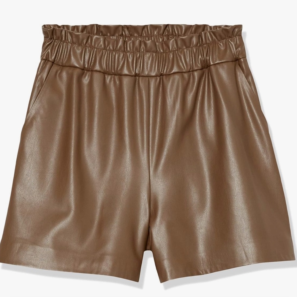 The Drop Vegan Leather Pull On Paper Bag Shorts in Chocolate Brown